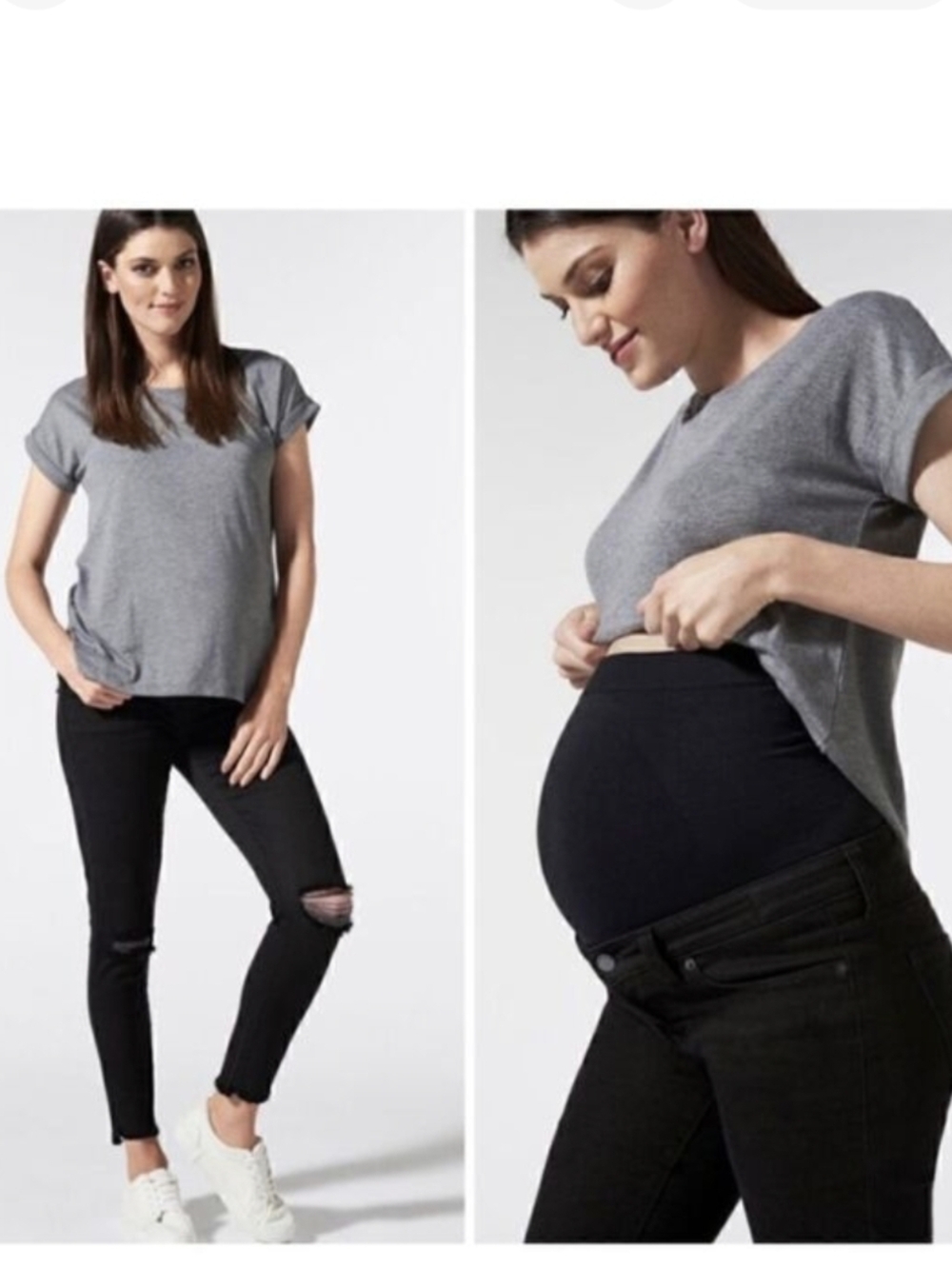 BLANQI Black Maternity Belly Support Distressed Denim Jeans Raw Hem Size 4